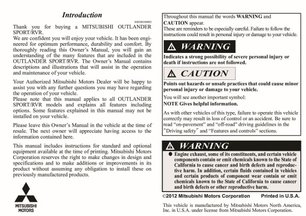 2013 Mitsubishi Outlander Sport Owner's Manual
